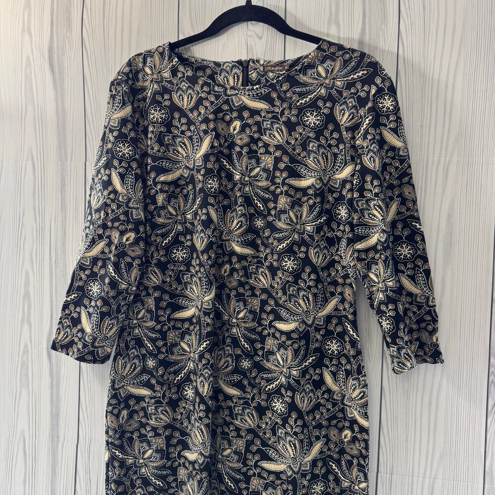 J. McLaughlin Catalina Cloth Floral Brown V Neck 3/4 Sleeve Sheath Dress XL